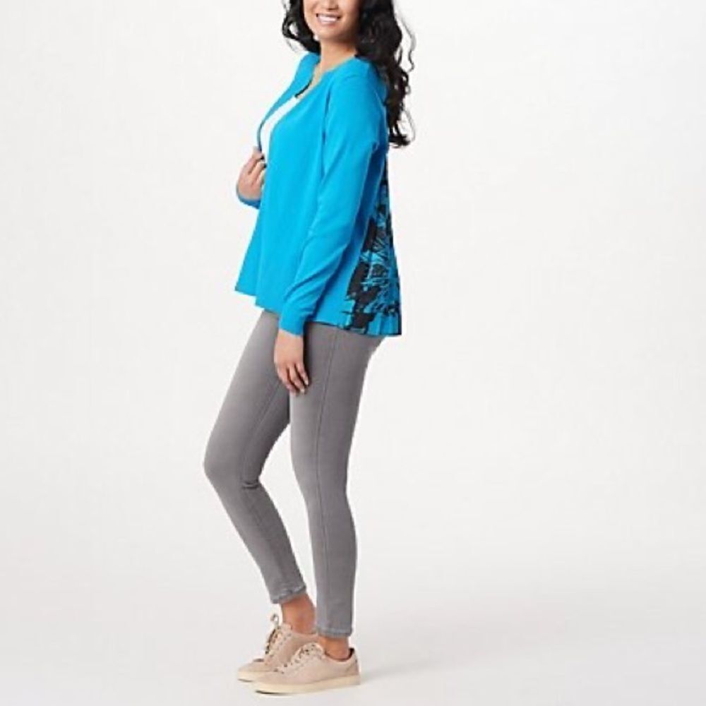 Truth + Style Cardigan with Woven Pleated Back Print Detail